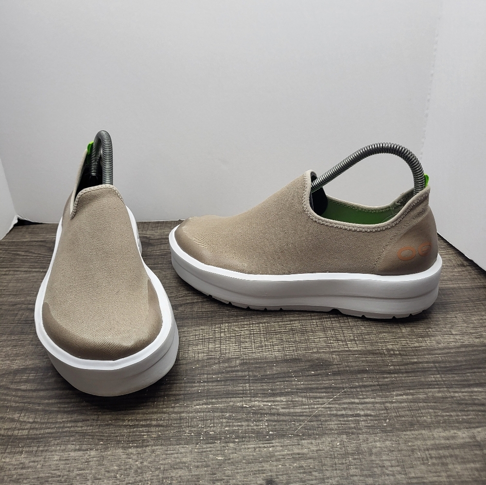 OOFOS Slip-On Athletic Shoes Taupe with White Soles